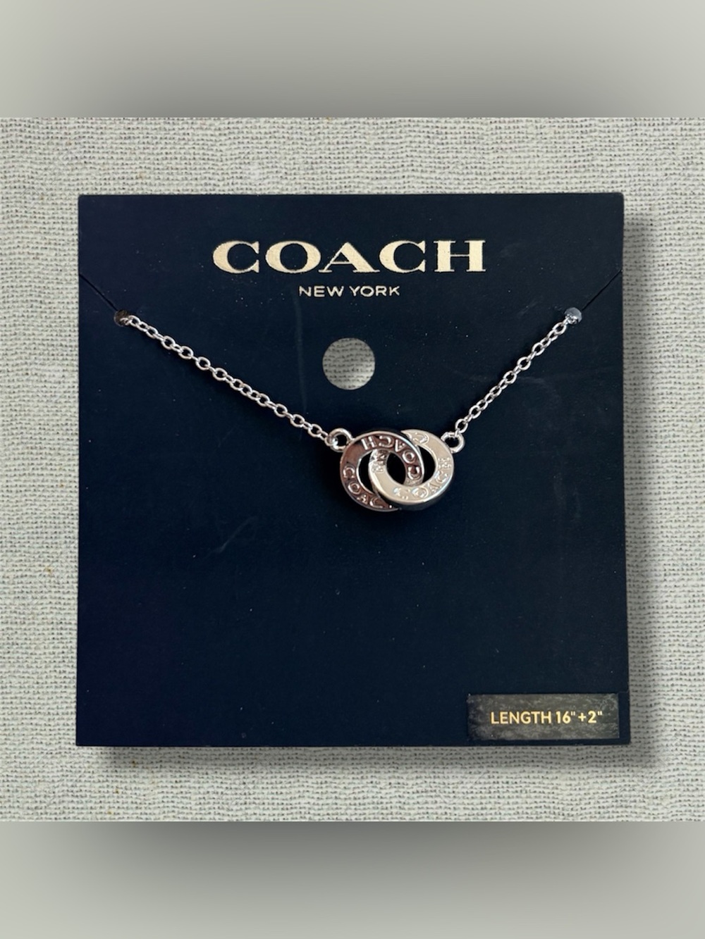 Coach Silver Interlocking Ring Necklace NWT Authentic